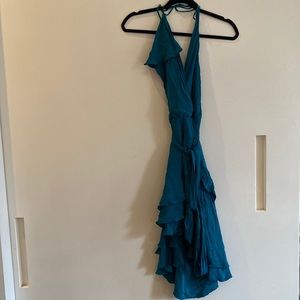 Turquoise Haute Hippie silk halter dress
